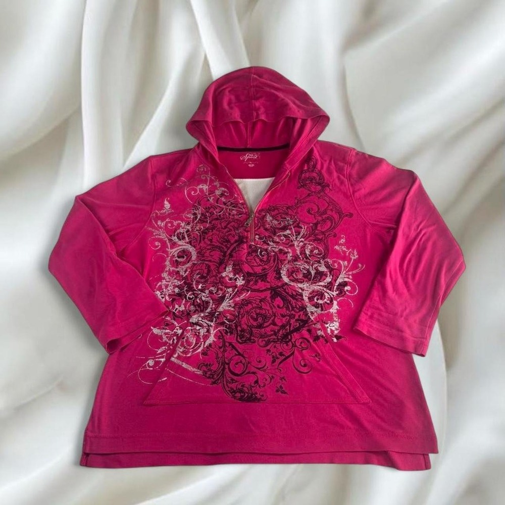 Style & Co Sport pink graphic sweater built in tank top y2k vintage grunge